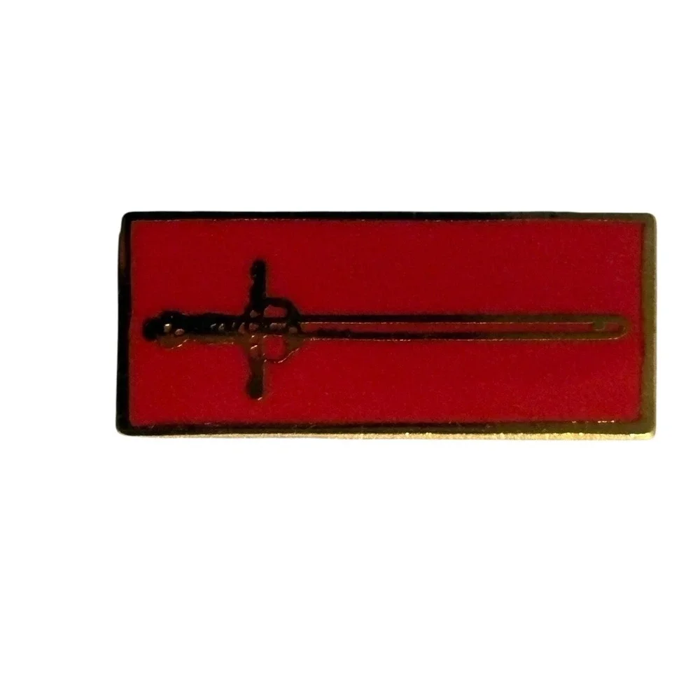 Coronation Sword Lapel Hat Pin Pinback‎ Tie Tack Red Rectangle Vintage Enamel